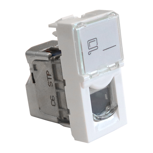 Вставка Mosaic 22.5x45, RJ-45 STP, кат.6, со шторкой и увеличенным окном маркировки, белая